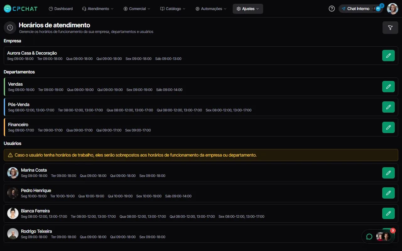 Fora do horário no CPChat