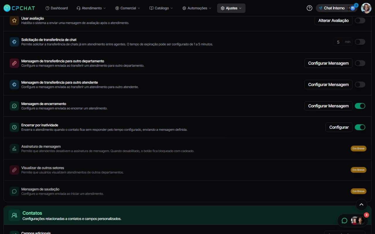 Encerramento por inatividade no CPChat