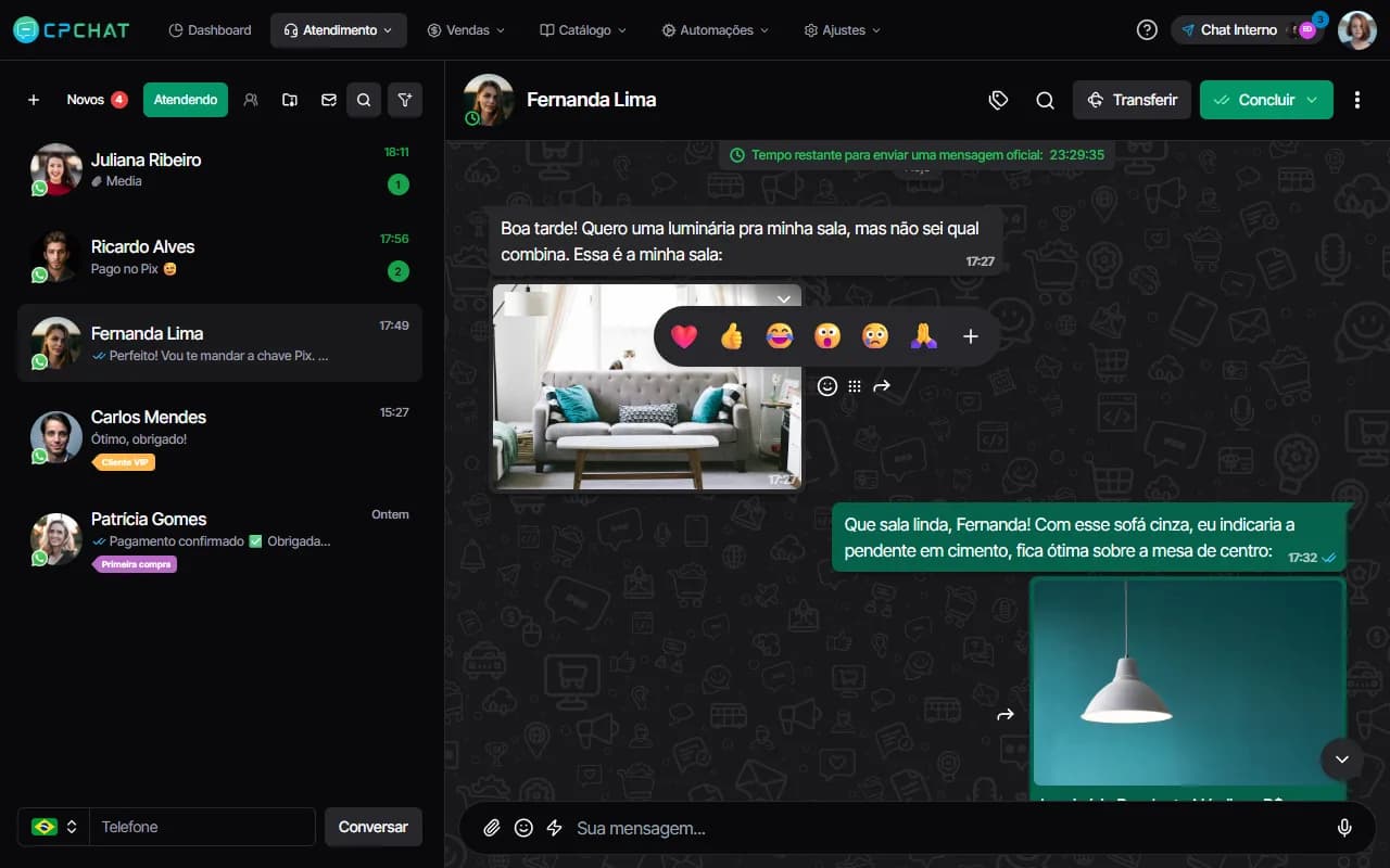 Reagir às mensagens no CPChat