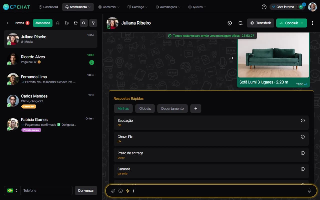 Respostas rápidas no CPChat