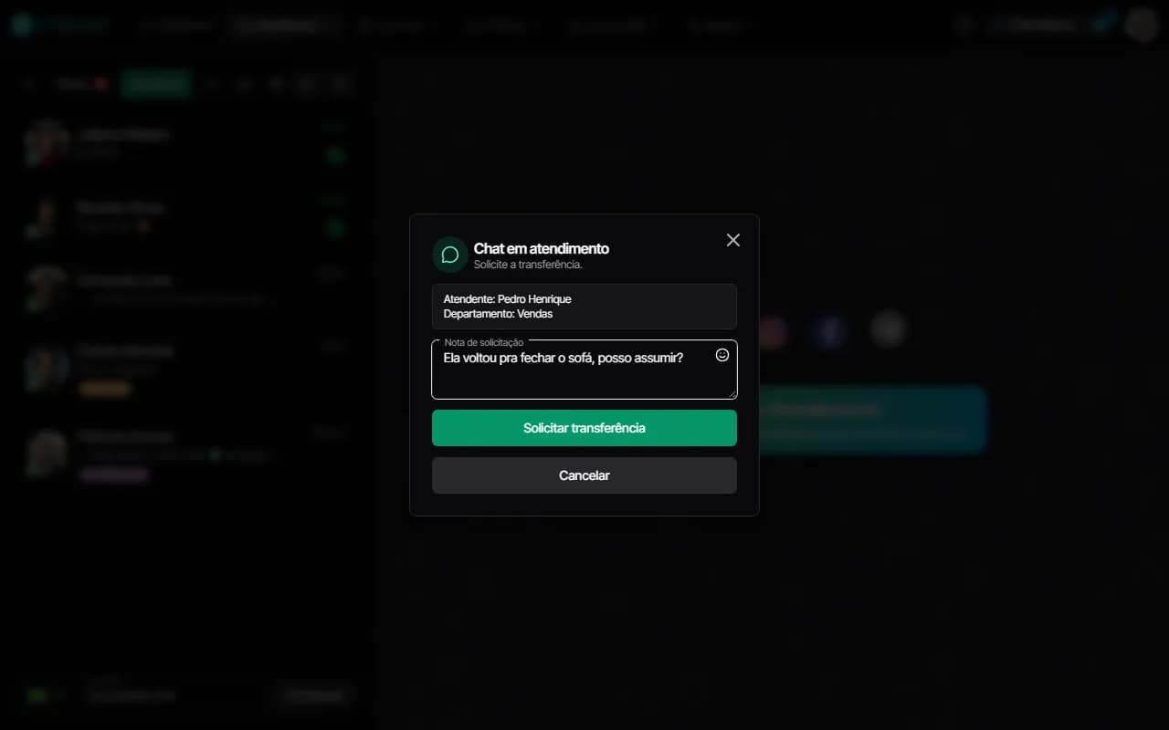 Solicitação de transferência no CPChat