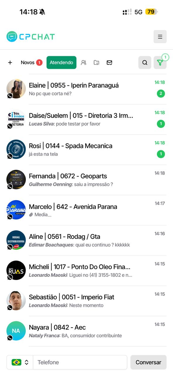CPChat Mobile - Lista de atendimentos no celular